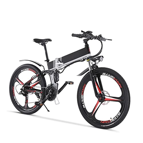 Folding Electric Mountain Bike : Liu Electric Bike for Adults 500W Bicycle 26'' Tire Folding Electric Bike 48V 12.8Ah Removable Battery 7 Speed Gears Up to 24Mph (Color : Black red)