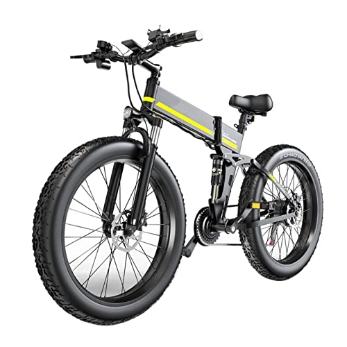 Folding Electric Mountain Bike : Liu Portable Fold Electric Bike 1000W 48V Electric Bicycle 26 Inch 4. 0 Fat Tire with 12. 8A Battery Electric Mountain Bike