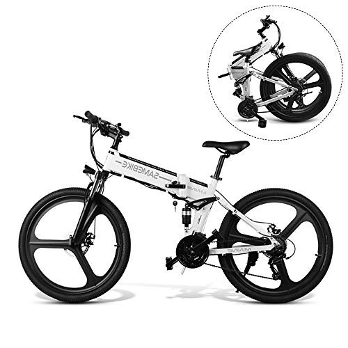 Folding Electric Mountain Bike : LK-HOME Compact Electric Bike, Foldable 26-Inch E-Bike with 48V 10.4 Ah Lithium Battery, City Bicycle with Max Speed 32 Km / H, with LED Display