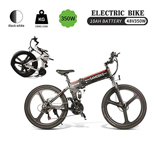 Folding Electric Mountain Bike : LOO LA Electric Mountain Bike With LCD meter, 350w 48v 10.4ah High-Efficiency Lithium Battery-Range Of Mileage 40-70km 26" 21 speed Electric Bicycle, Front and rear disc brakes, White