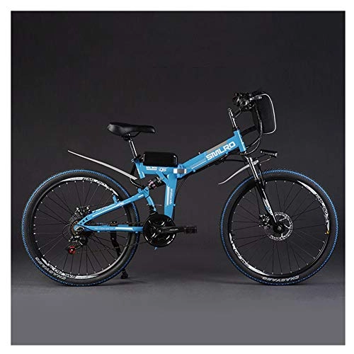 Folding Electric Mountain Bike : LOVE-HOME Folding Electric Mountain Bike, 48V / 8Ah / 350W Electric Bicycle with Removable Large Capacity Bag-type Lithium Battery, 26 Inches 21 Speed E-Bike, Blue