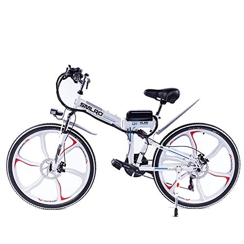 Folding Electric Mountain Bike : LOVE-HOME Folding Electric Mountain Bike, 48V / 8Ah Lithium Battery Ebike, 26 Inch Full Shock Absorber Integrated Wheel Bicycle, 21 Speed Gears Moped for Adults, White