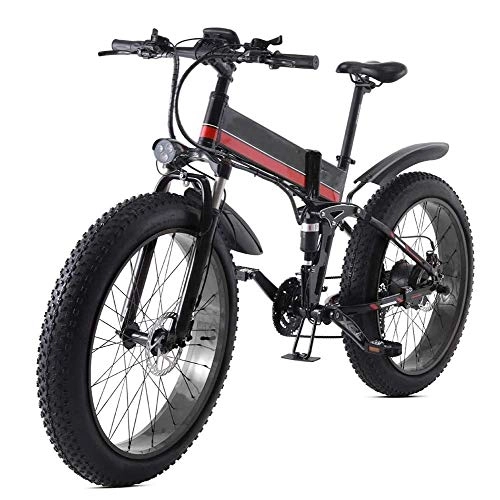 Folding Electric Mountain Bike : LQH Electric snow bike 48V 1000W 26 inch thick electric bicycle tire, and a rear seat with a movable suspension of lithium batteries