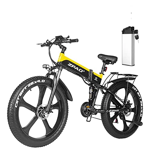 Folding Electric Mountain Bike : LuoMei Adult Folding Electric Bike, Electric Bike Electric Mountain Bike Lightweight Ebike Professional Shimano Removable 48V 1000W Lithium Battery, Yellow