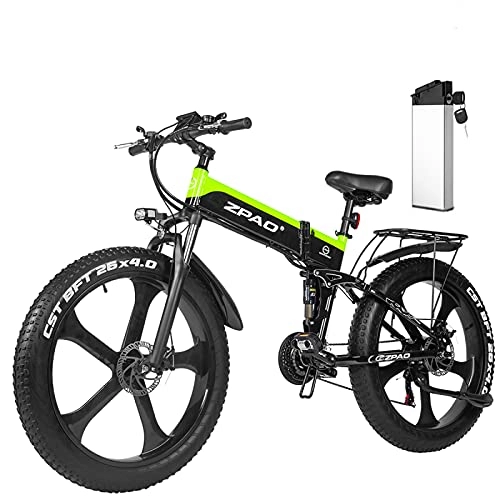Folding Electric Mountain Bike : LuoMei Foldable fat tire electric bicycle, adult electric bicycle fully suspended, electronic lock, foldable electric commuter bicycle, removable lithium-ion battery electric bicycle, Green