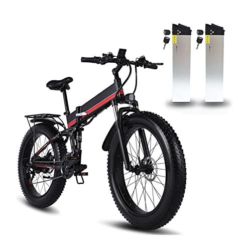Folding Electric Mountain Bike : LWL 1000W Electric Bike 48V Motor for Men Folding Ebike Aluminum Alloy Fat Tire ​MTB Snow Electric Bicycle (Color : Red-2 Battery)