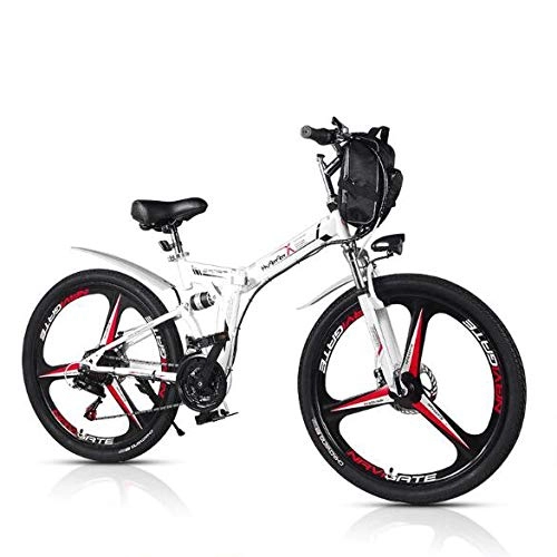 Folding Electric Mountain Bike : LXLTLB Electric Mountain Bike 26 Inch Folding E-bike with Removable 48V 8AH Lithium-Ion Battery Mountain Cycling Bicycle 21 Speed, White