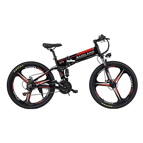 Folding Electric Mountain Bike : LYGID Electric Bike 48V 350W10AH Mountain 7 Speeds 26 inch dual hydraulic disc brake Road Bicycle Snow Bike and Suspension Fork (Removable Lithium Battery), Black, A