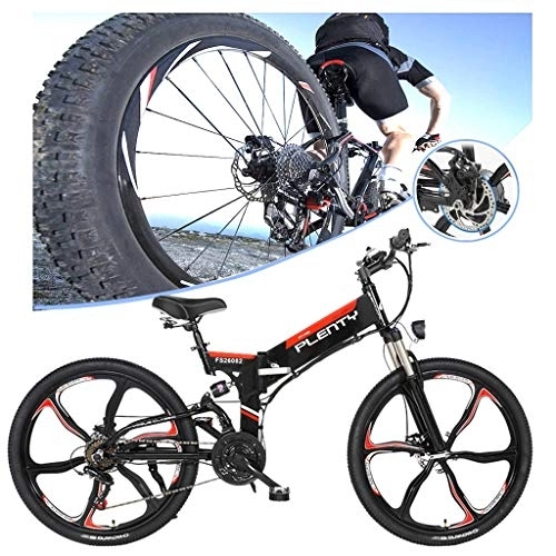 Folding Electric Mountain Bike : LYRWISHJD Adults 480W Electric Bicycle Folding Electric Bike High Speed Brushless Gear Motor With Removable 48V10A Lithium Battery 7-Speed Gear Speed E-Bike，for Man Women (Color : Black)