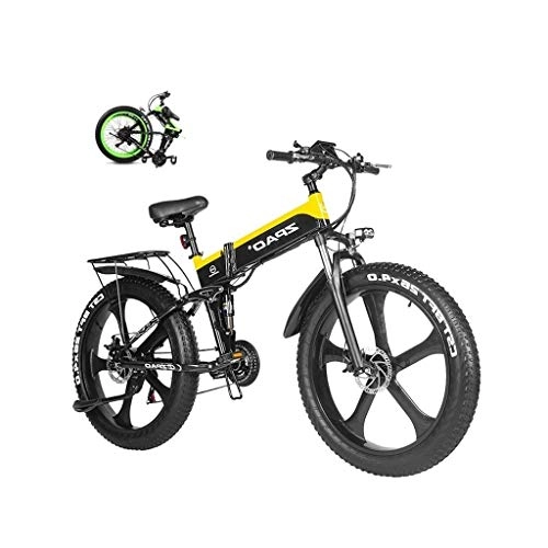 Folding Electric Mountain Bike : LYRWISHLY Electric Bike 26 Inches Folding Fat Tire Snow Bike 12.8Ah Li-Battery Beach Cruiser Mountain E-bike (Color : Yellow)