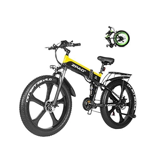 Folding Electric Mountain Bike : LYRWISHLY Electric Mountain Bike 26 Inches 1000W 48V 12.8ah Folding Fat Tire Snow Bike E-bike Pedal Assist Lithium Battery Hydraulic Disc Brakes For Adult (Color : Yellow)