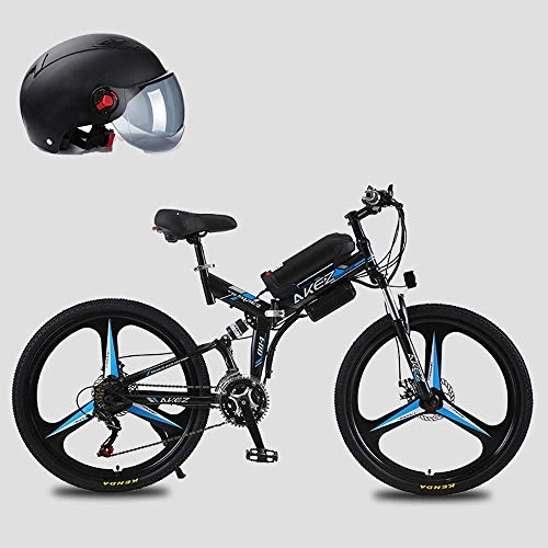 Folding Electric Mountain Bike : LZMXMYS electric bike, 26'' 350W Motor Folding Electric Mountain Bike, Electric Bike with 48V Lithium-Ion Battery, Premium Full Suspension And 21 Speed Gears (Color : Blue, Size : 10AH)