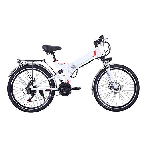 Folding Electric Mountain Bike : LZMXMYS electric bike, 26 Inch Electric Bike Folding Mountain E-Bike 21 Speed 36V 8A / 10A Removable Lithium Battery Electric Bicycle for Adult 300W Motor High Carbon Steel Material (Color : White)