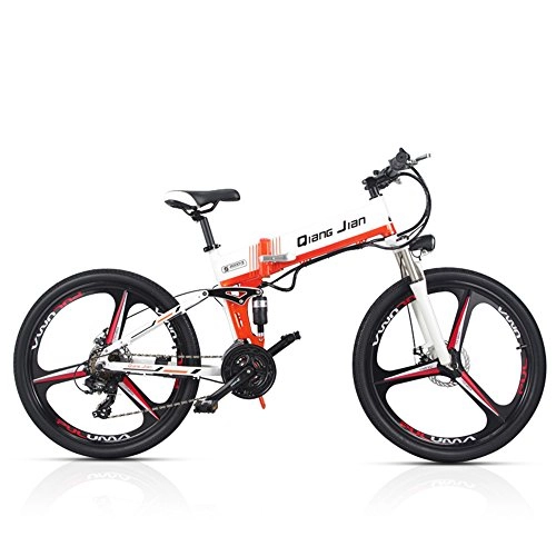 Folding Electric Mountain Bike : M80 21 Speed Folding Bicycle 48V*350W 26 inch Electric Mountain Bike Dual Suspension With LCD Display 5 Pedal Assist (White-IW, 12.8A)
