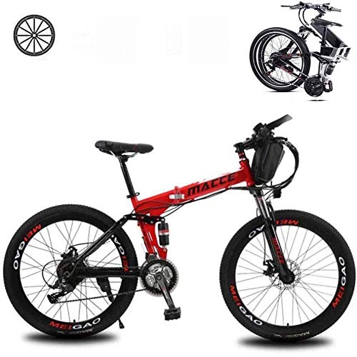 Folding Electric Mountain Bike : Mall Folding Electric Bikes for Adults 26 In with 36V Removable Large Capacity 8Ah Lithium-Ion Battery Mountain E-Bike 21 Speed Lightweight Bicycle for Unisex, Black, Red
