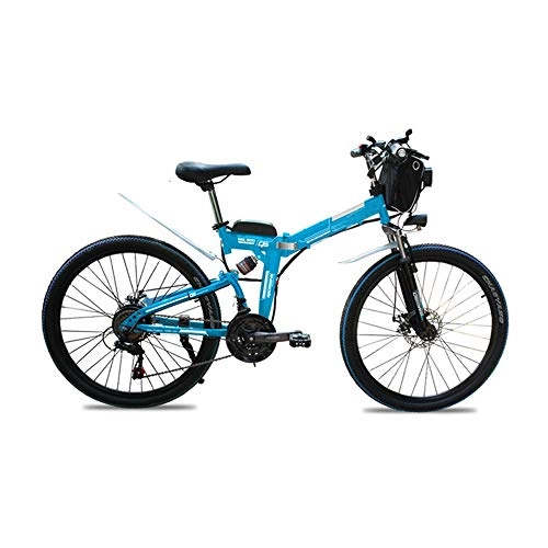Folding Electric Mountain Bike : MDZZ Mountain Bike, Outdoor Electric Bicycle with Removable Lithium Battery, Foldable Adults Pedal Bicycle 24 Inch Fat Tire Bicycles Blue, 48V15AH