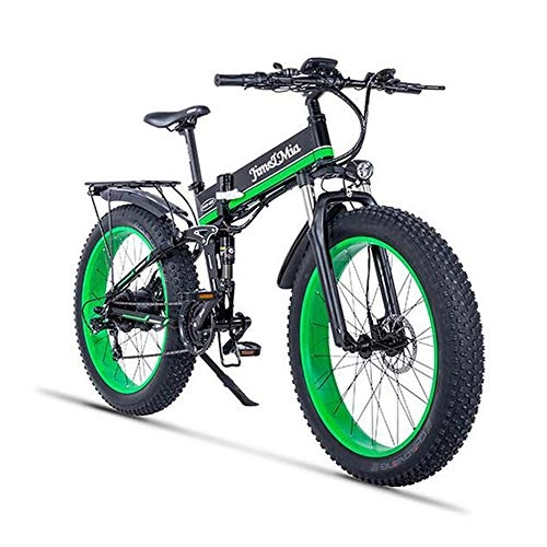 Folding Electric Mountain Bike : MEICHEN 48V500W snow and mountain bike26 folding bike 4.0 fat tire electric Lithium battery moped Aluminium alloy frame, green1000W