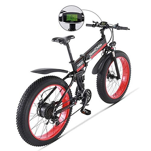 Folding Electric Mountain Bike : MEICHEN 48V500W snow and mountain bike26 folding bike 4.0 fat tire electric Lithium battery moped Aluminium alloy frame, red1000W