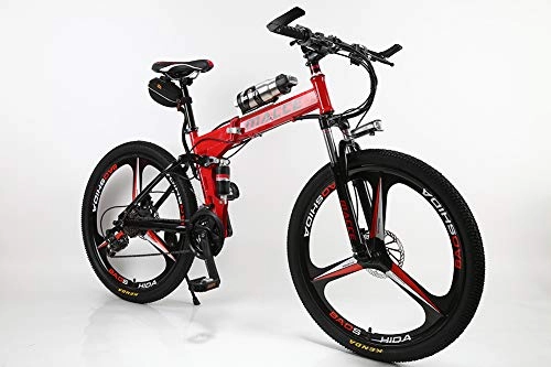 Folding Electric Mountain Bike : Men's Folding Electric Mountain Bike - Cyclocross Road Bike for Adults, 26 Inch Commute Foldable Pedal Assist E-Bike with 250W Motor, 36V 6.8Ah Battery, Professional 7 Speed Transmission Gears, Red