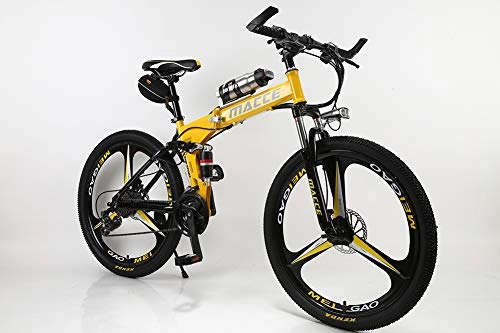 Folding Electric Mountain Bike : Men's Folding Electric Mountain Bike - Cyclocross Road Bike for Adults, 26 Inch Commute Foldable Pedal Assist E-Bike with 250W Motor, 36V 6.8Ah Battery, Professional 7 Speed Transmission Gears, Yellow