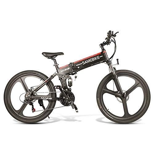 Folding Electric Mountain Bike : Mikonca Samebike 26" Folding Electric Bike E-bike Aluminum Alloy 10.4AH 350W City Bicycle, 4-bar Full Suspension System, Shimano 21-speed, 35KM / H, 499WH, Max 80KM Distance-Black