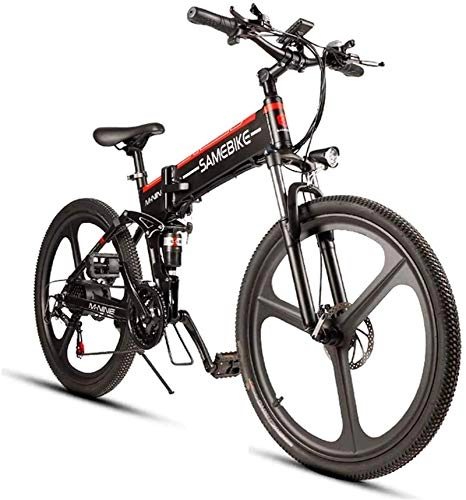 Folding Electric Mountain Bike : min min Bike, 26'' Folding Electric Mountain Bike with 350W Motor 48V 10.4Ah Lithium-Ion Battery - 21 Speed Shift Assisted E-Bike for Adults Men Women