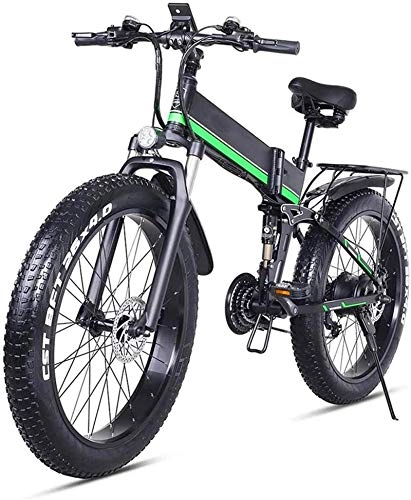 Folding Electric Mountain Bike : min min Bike, Electric Mountain Bike 26 Inches 1000W 48V 13Ah Folding Fat Tire Snow Bike E-Bike with Lithium Battery Oil Brakes for Adult (Color : Green) (Color : Green)