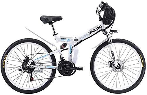 Folding Electric Mountain Bike : min min Bike, Electric Mountain Bike 26" Wheel Folding Ebike LED Display 21 Speed Electric Bicycle Commute Ebike 500W Motor, Three Modes Riding Assist, Portable Easy To Store for Adult (Color : White)