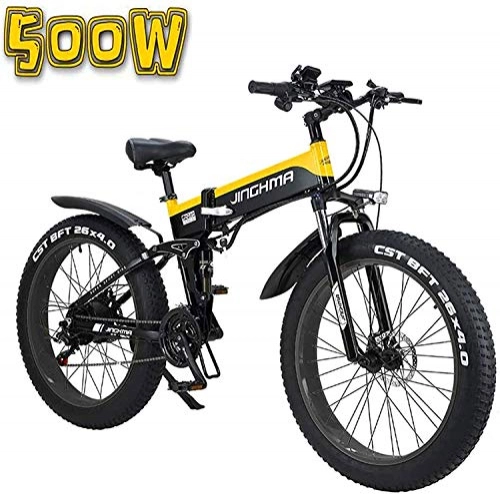 Folding Electric Mountain Bike : MQJ Ebikes Electric Bicycle, 26-Inch Folding 13Ah Lithium Battery Snow Bike, LCD Display and Led Headlights, 4.0 Fat Tires, 48V500W Soft Tail Bicycle