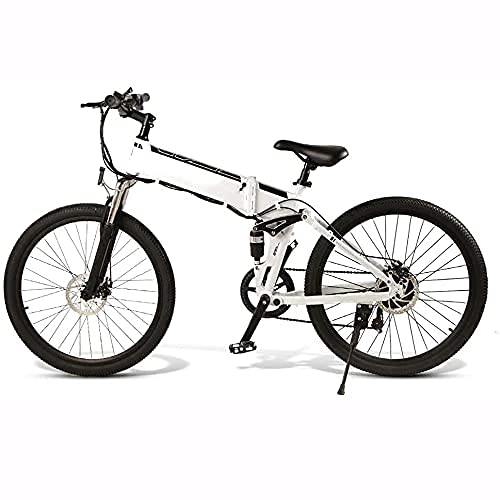 Folding Electric Mountain Bike : Multi-purpose Electric Mountain Bike Portable Electric Bikes Adults 26" Wheel Folding Ebike 350W Aluminum Electric Bicycle Removable 48V 10Ah Lithium-Ion Battery 21 Speed Gears White ( Color : White )