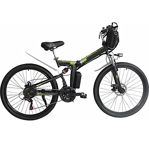 Folding Electric Mountain Bike : Multi-purpose Electric Mountain Bike Portable Folding E-Bike Adults Electric Bike 26 inches Fat Tire 36V 10Ah Hidden Removable Lithium Battery for Mobility Assistance Travel Outdoor ( Color : Green )