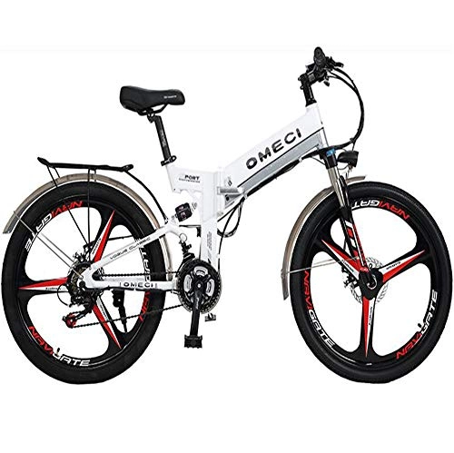 Folding Electric Mountain Bike : MYYDD Electric Mountain Bike, 26 Inch E-bike Citybike Commuter Bike with 48V 10Ah Lithium Battery, 21 Speed Gear, White