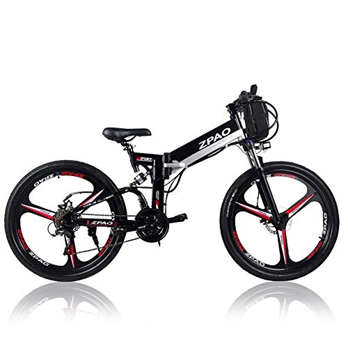 Folding Electric Mountain Bike : N / A KB26 26 Inch Folding Electric Bicycle, 48V 10.4Ah Lithium Battery, 350W Mountain Bike, 5 Grade Pedal Assist, Suspension Fork, Black Dual Battery