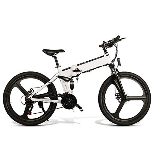Folding Electric Mountain Bike : N / A Mall Electric Off-road Bike, 350w Brushless Motor 26 Inch Adults Electric Mountain Bike 21 Speed Removable 48v Battery Dual Disc Brakes Removable Lithium-ion Battery, White, White