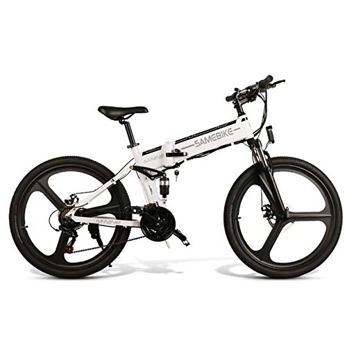 Folding Electric Mountain Bike : N&F Electric Bikes for Adult, Magnesium Alloy Folding Electric Mountain Bike All Terrain, 26" 48V 350W 10.4Ah Removable Lithium-Ion Battery, Black (White)