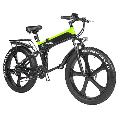 Folding Electric Mountain Bike : NMVB Folded Electric Bicycle 1000W Fat Tire Electronic Bikes 21-Speed Mountain Electrical Bicycle with Pedal Assist for Adults Women Men