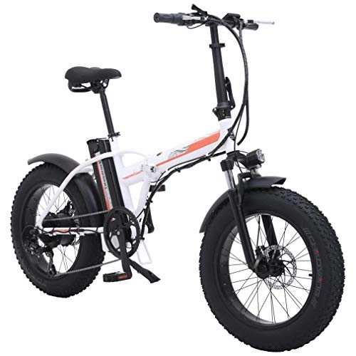 Folding Electric Mountain Bike : NYPB 20 Inch Folding Electric Bike, Electric Mountain Bike 4.0 Wide Tires Pneumatic Tires 500W Brushless Motor Max Speed 40KM / H 36V 15AH Removable Charging Lithium Battery, White, 48V 15AH