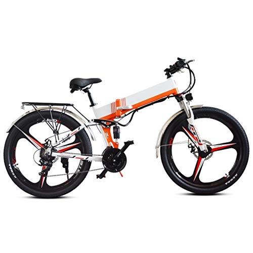 Folding Electric Mountain Bike : NYPB 26 Inch Electric Bike, Motor 350W, 48V 10.4Ah Rechargeable Lithium Battery, with Seat LCD Display Screen Foldable E Bikes for Adults Fitness City Commuting, 350W White B, 48V10.4AH