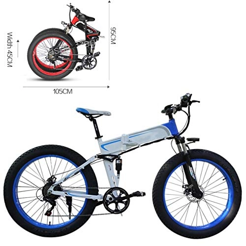 Folding Electric Mountain Bike : NYPB 26 Inch Folding Electric Bike, with 48V 8Ah Li-ion Battery Mountain Beach Electric Bicycle LCD Display LED Headlights and 3 Modes Outdoor Cycling Travel Work, White blue, 48V 8AH