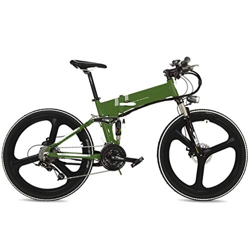 Folding Electric Mountain Bike : NYPB Folding Electric Bike, 26 Inch Electric Bike 48V 400W Motor 48V 10.4AH Removable Charging Lithium Battery Seat Adjustable 7 Speed Gear Shock Damper Unisex Bicycle, Green, 48V10.4AH