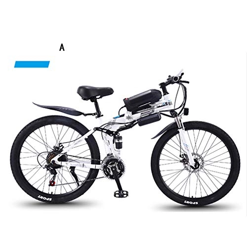 Folding Electric Mountain Bike : NYPB Folding Electric Bike, Electric Mountain Bike 350W Motor Removable 36V 8AH / 10AH Lithium-Ion Battery 27 Speed Gear Double Disc Brake Unisex Bicycle, White blue A, 36V 10AH