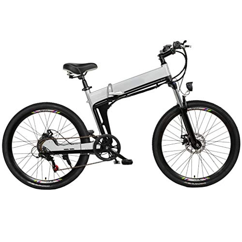 Folding Electric Mountain Bike : NYPB Folding Electric Bike, Front & Rear Disc Brake with LED Headlights and 3 Modes 350W Motor Removable 48V 5AH / 10AH / 12.8AH Lithium-Ion Battery Unisex Bicycle, Silver A, 48V5AH 350W