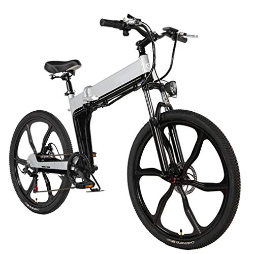 Folding Electric Mountain Bike : NYPB Folding Electric Bike, Front & Rear Disc Brake with LED Headlights and 3 Modes 350WMotor Removable 48V 5AH / 10AH / 12.8AH Lithium-Ion Battery Unisex Bicycle, Silver B, 48V12.8AH 350W