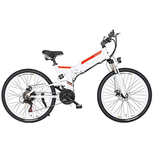 Folding Electric Mountain Bike : NYPB Folding Electric Bike, with Removable 48V 8AH, 10AH, 12.8AH Lithium-Ion Battery Seat Adjustable with Shock Damper Suitable For Sports Outdoor Unisex Bicycle, White, 48V10AH 350W