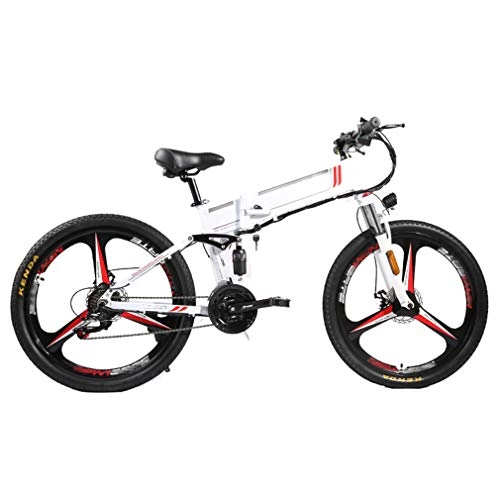 Folding Electric Mountain Bike : NYPB Folding Electric Bikes for Adults, E Bikes 350WMotor 48V 8 / 10 / 12.8Ah Rechargeable Lithium Battery, Seat Adjustable 26inchesPneumatic Tires, White A, 48V 12.8Ah