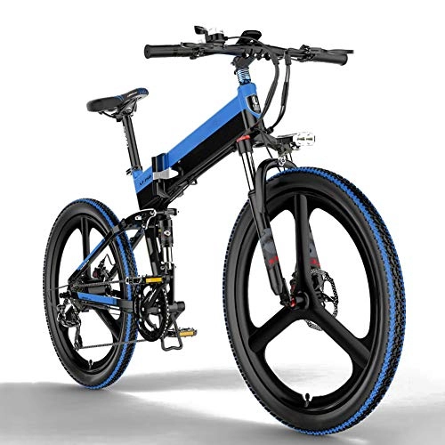 Folding Electric Mountain Bike : Oceanindw Folding Electric Bike for Adults, Commute Bike with 400w Motor 48v 10.4ah Battery Comfort Bicycles Professional 7 Speed Transmission Gears