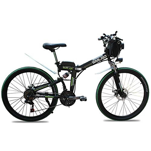 Folding Electric Mountain Bike : Oito Electric Mountain Bike Bicycle Foldaway Lithium Battery Carbon Steel Frame LED Light Mechanical Disc Brake Intelligent Brushless Toothed Motor, Black, 36V10AH350W
