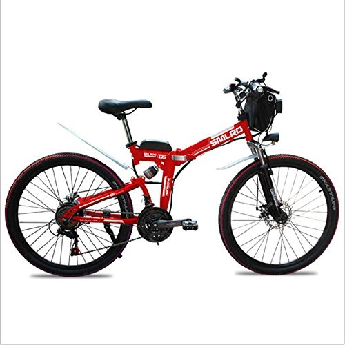 Folding Electric Mountain Bike : Oito Electric Mountain Bike Bicycle Foldaway Lithium Battery Carbon Steel Frame LED Light Mechanical Disc Brake Intelligent Brushless Toothed Motor, Red, 36V10AH350W