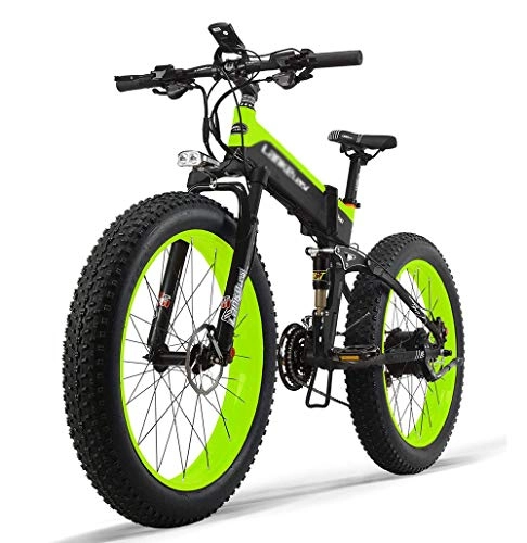 Folding Electric Mountain Bike : ONLYU 48V10ah 500W Powerful Electric Bike with 26 '' 4.0 Fat Tire E-Bike Snow, 27 Speed Folding Electric Bike for Adult Outdoor Cycling, Green