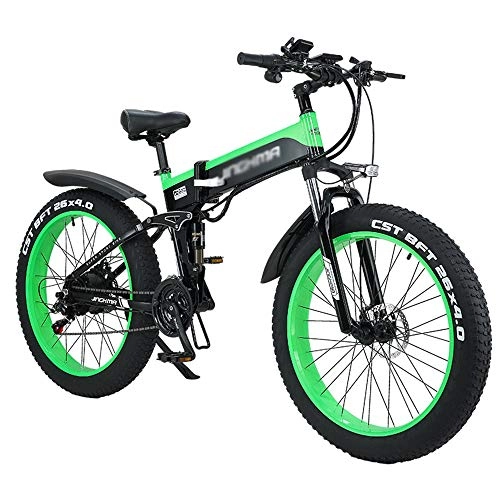 Folding Electric Mountain Bike : ONLYU Electric Bicycle for Adults, 48V500W Electric Mountain Bike 48V12.4AH Lithium Battery Aluminum Alloy Folding Bike 4.0 Fat Tire E Bike for Men, Green